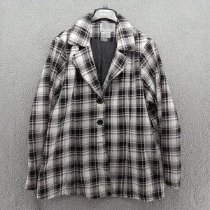 Miss Lili Jacket Womens 3X Black White Plaid Blazer 2 Button Wool‎ Unstructured